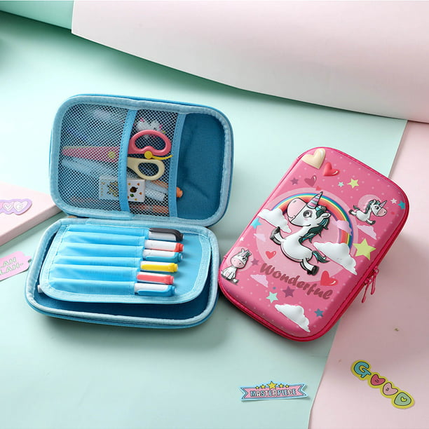 Girls Unicorn Large Hardtop Pencil/Pen Case Pink/Blue